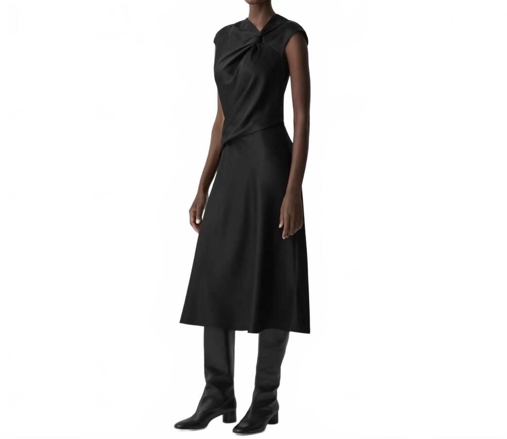 NEW THEORY twist bodice satin midi dress in black